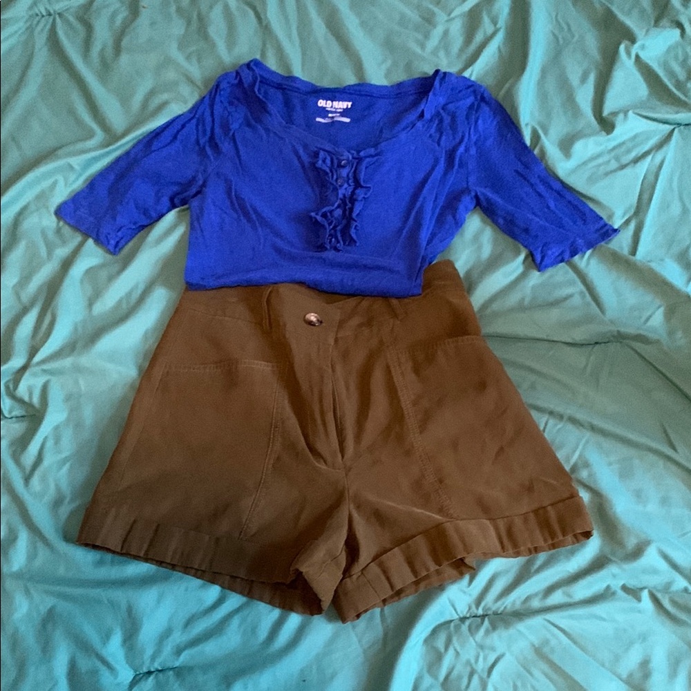 Old Navy Blue Top and Brown Shorts Set